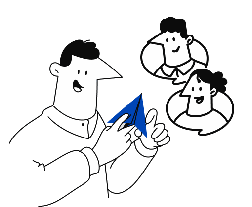 A person launching a paper airplane with teammates nearby