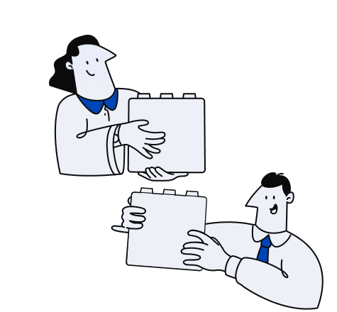 Two colleagues handing off a project to each other